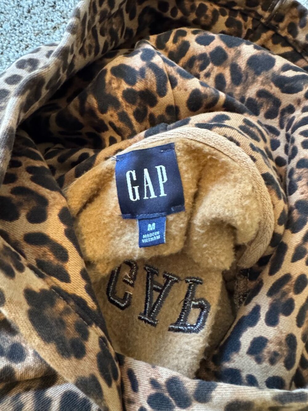 GAP Leopard Print Cropped Logo Hoodie Sweatshirt Size M Brown Animal Print - Picture 5 of 7